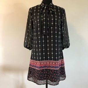 Women’s Lily Rose Boho Floral Gauze style self tie chocker Tunic dress size XS
